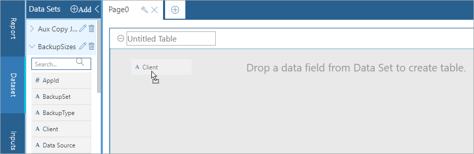 drag field into table