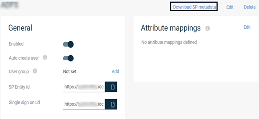 SAML App Download SP metadata