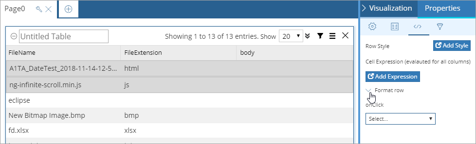 formatter location for row in data table