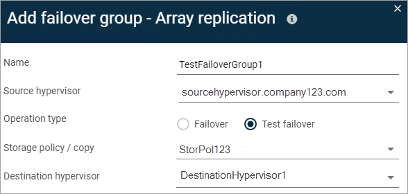 array replication test failover group add