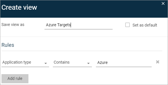 create view dialog box for recovery targets