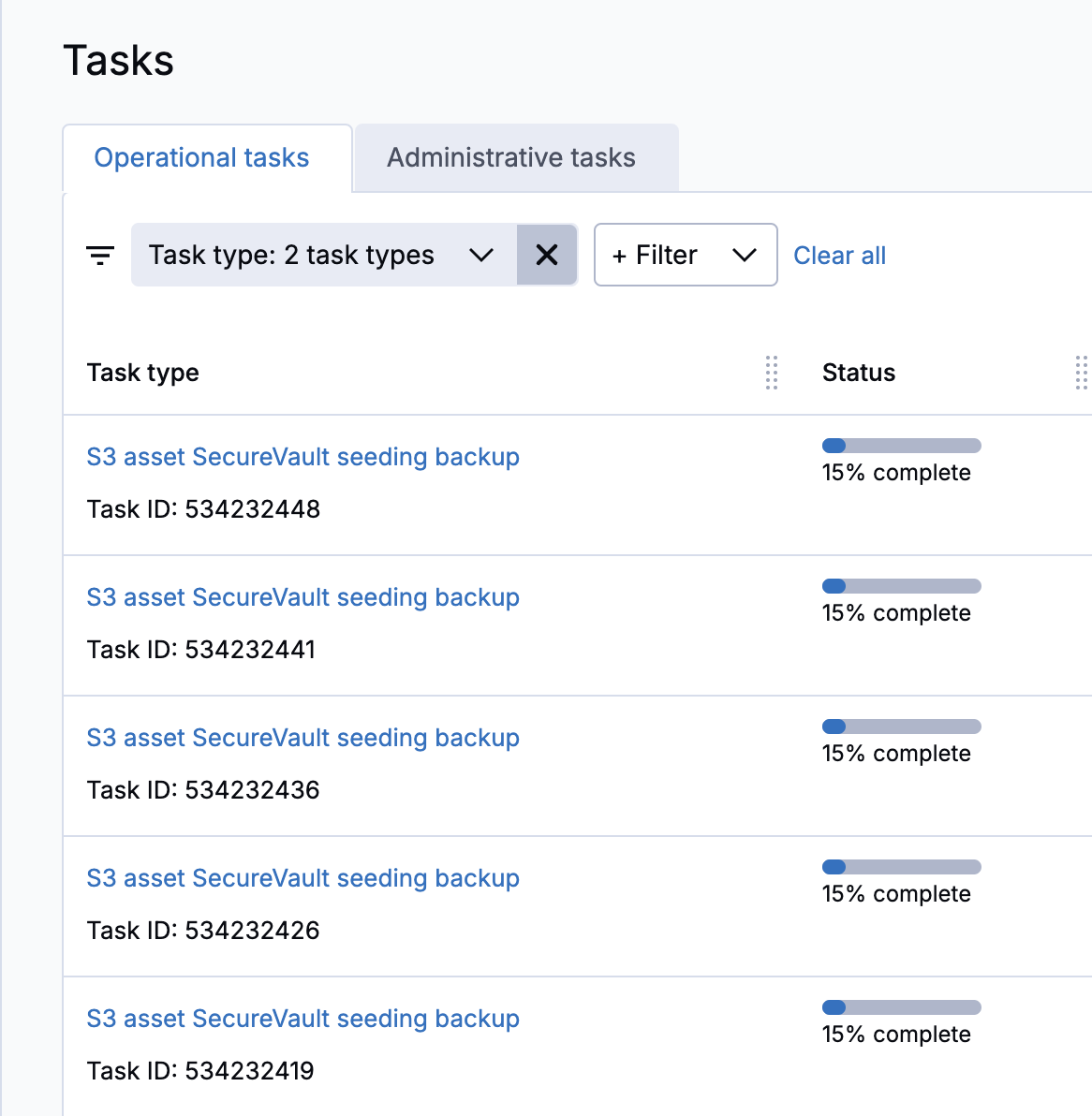 Tasks page
