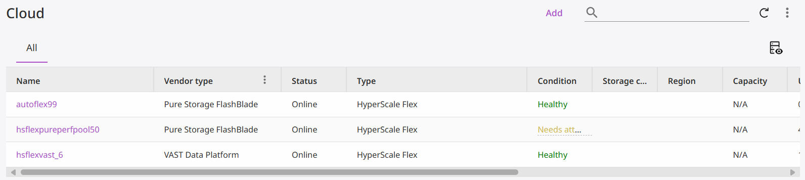 Commvault Flex Appliance List View