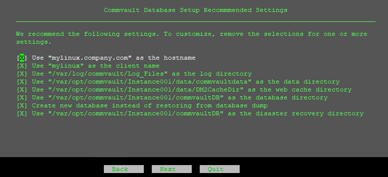 Commvault Database Setup Recommended Settings