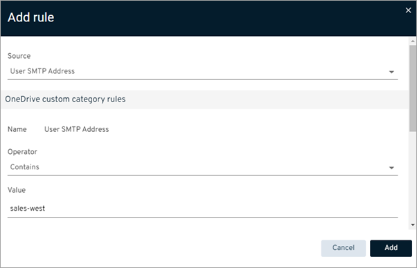 O365 OneDrive Custom Categories User SMTP Address