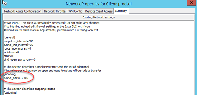 Tunnel Port on the SQL client