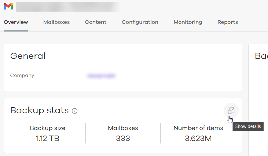 Application Dashboard Backup Stats Tile