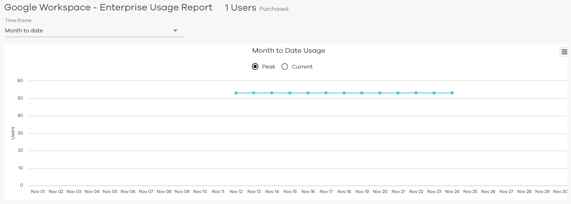 Google Workspace Enterprise Usage Report Month to Date Peak